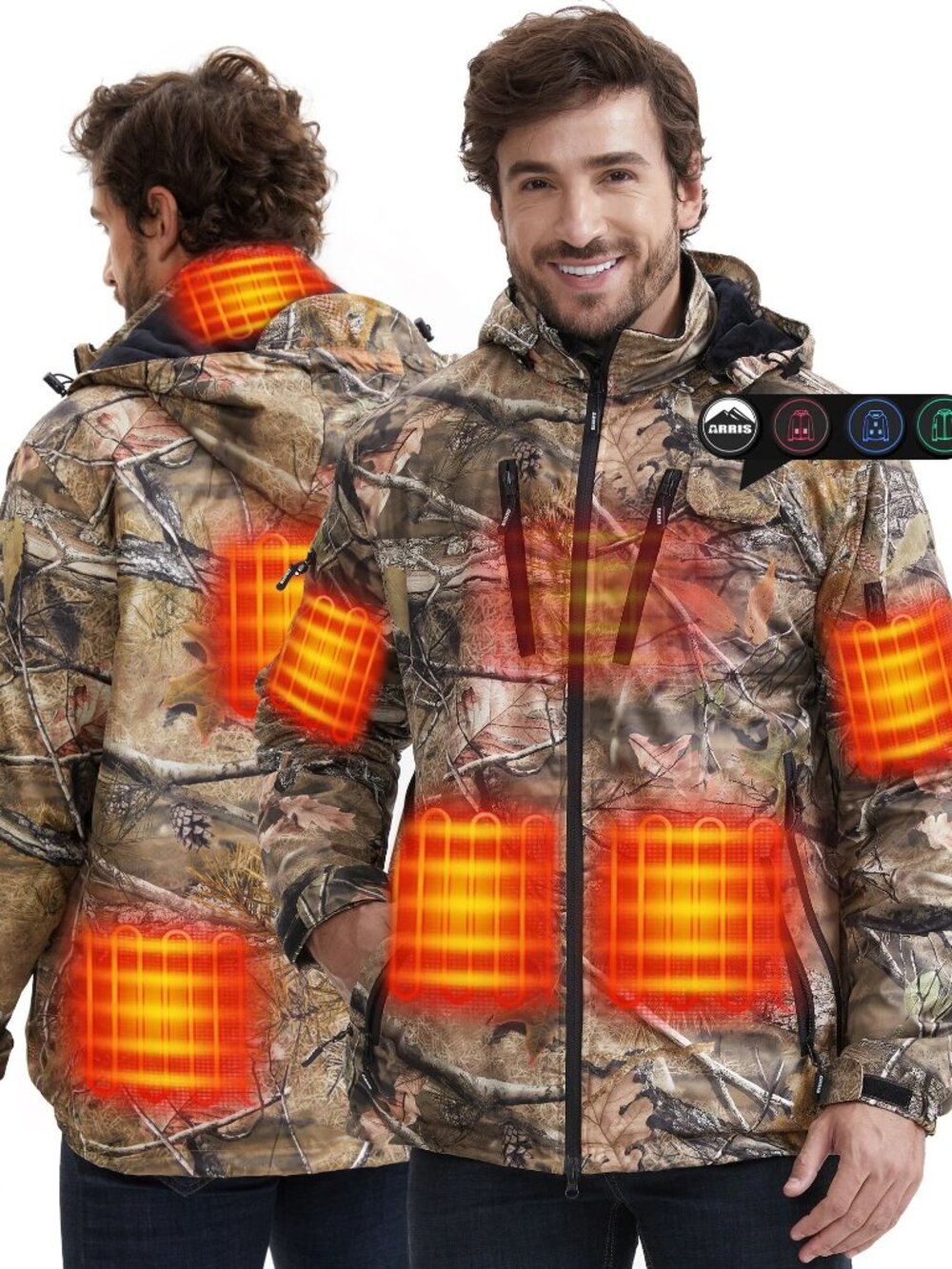 ARRIS Heated Hunting Jacket for Men Camo Electric Size Adjustable 7.4V Heating C